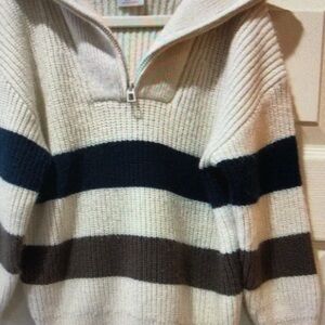 Men's Striped Half-Zip Sweater - Cream, Black, Brown